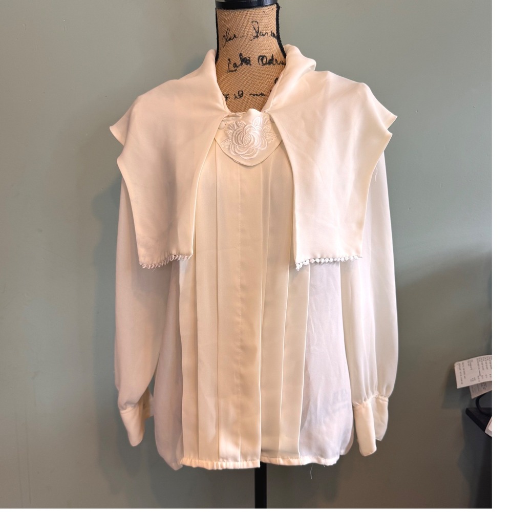Vintage Christie & Jill Ivory Sailor Collar Blouse Embroidered Rose Size 12